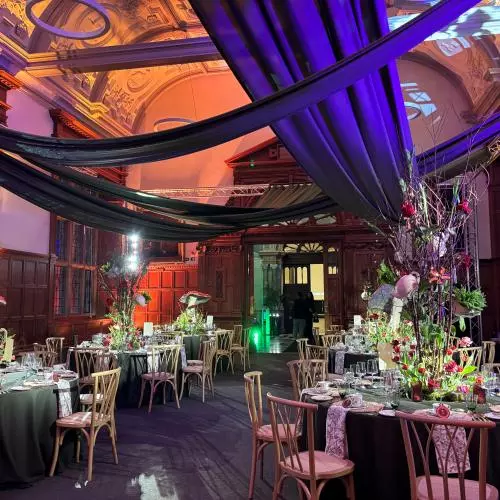 The Examination Schools dressed for an Alice in Wonderland themed dinner