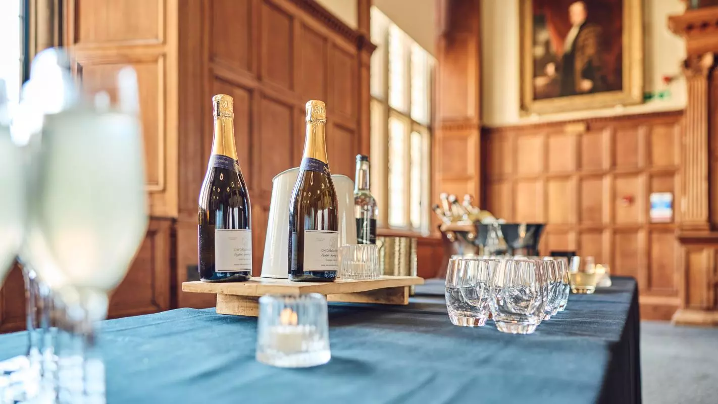 A drinks station set up in the North Writing School