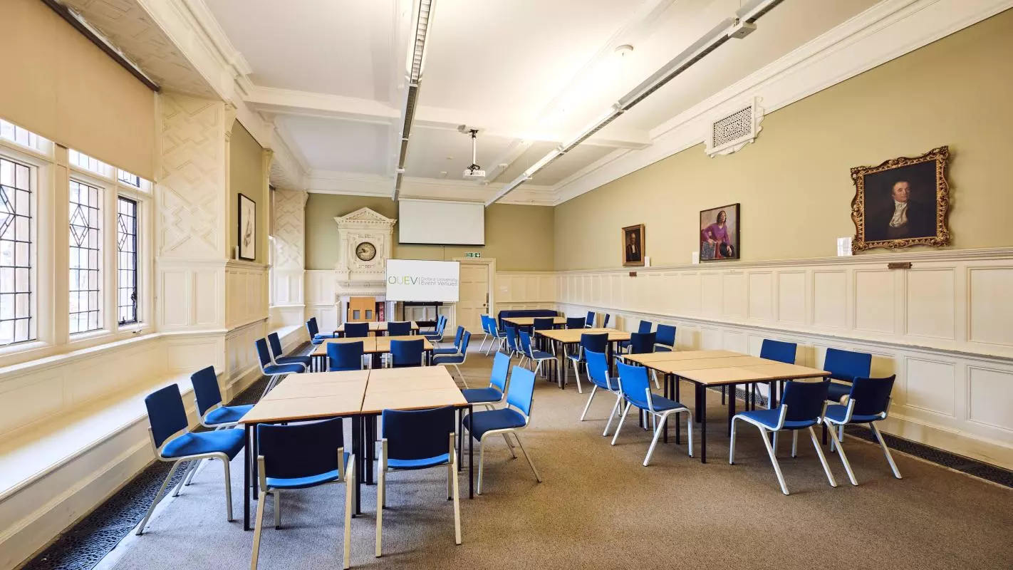 Room 7 at the Examination Schools set up cabaret style