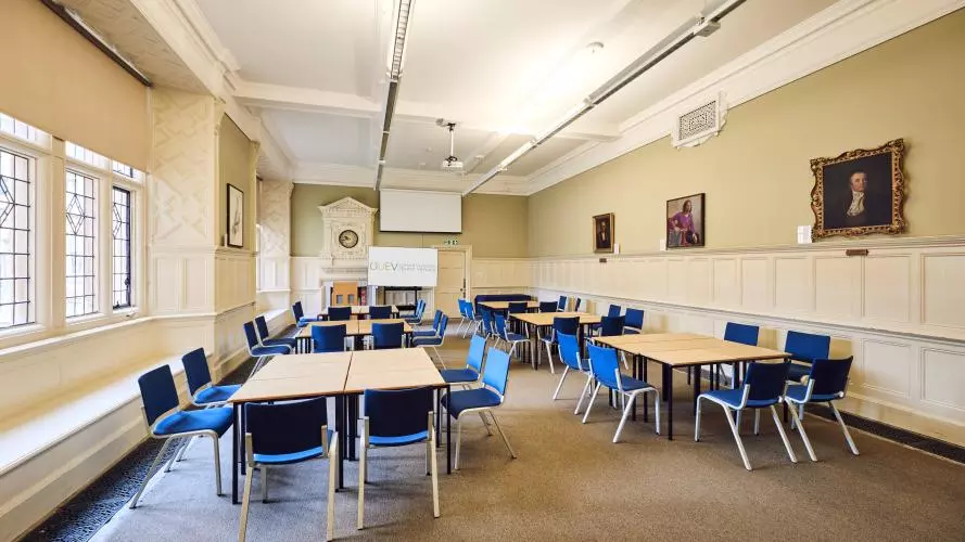 Room 7 at the Examination Schools set up cabaret style